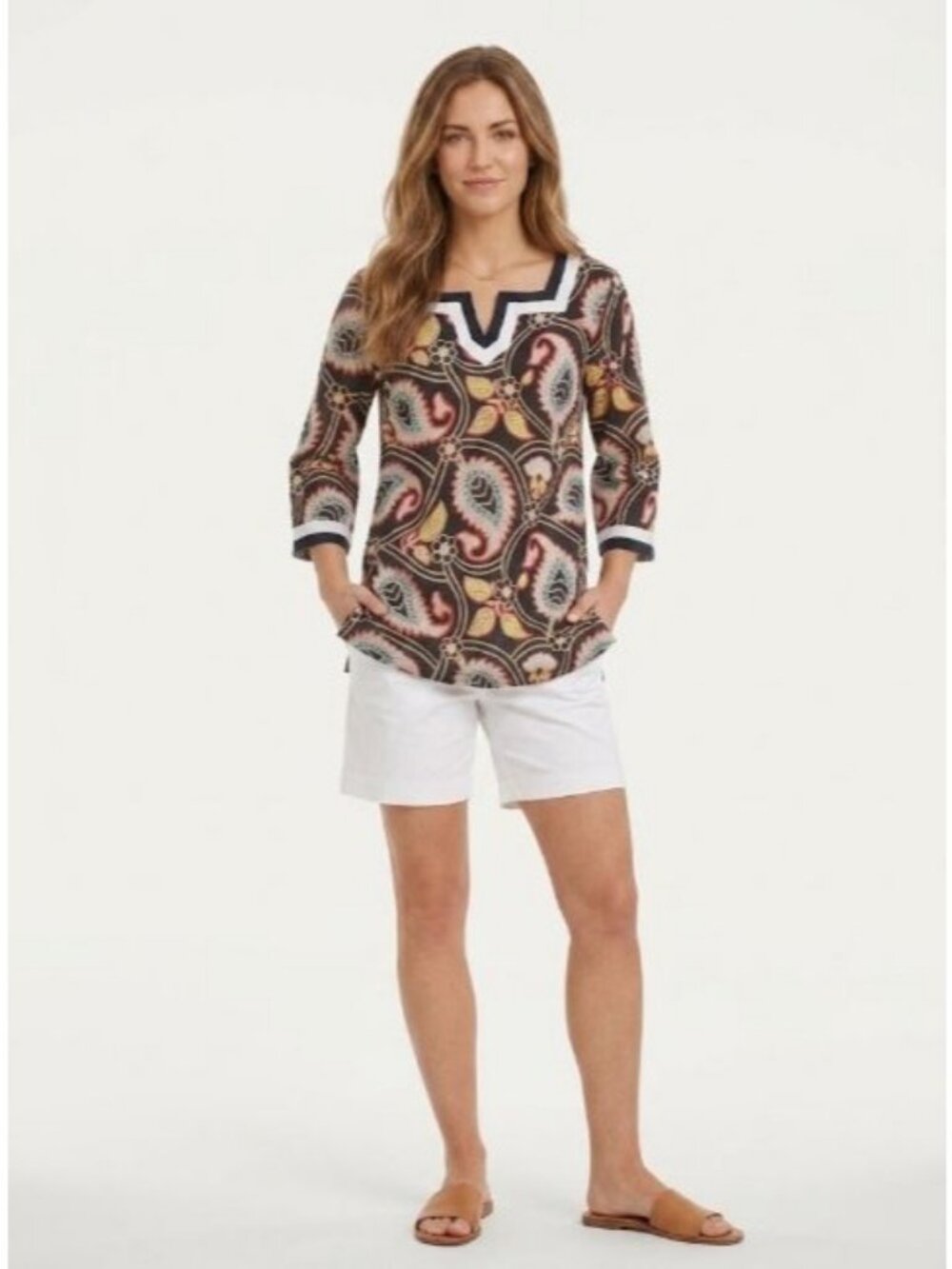 Tommy Hilfiger Tunic Top Paisley Floral Cotton Resort Beach Cruise XS